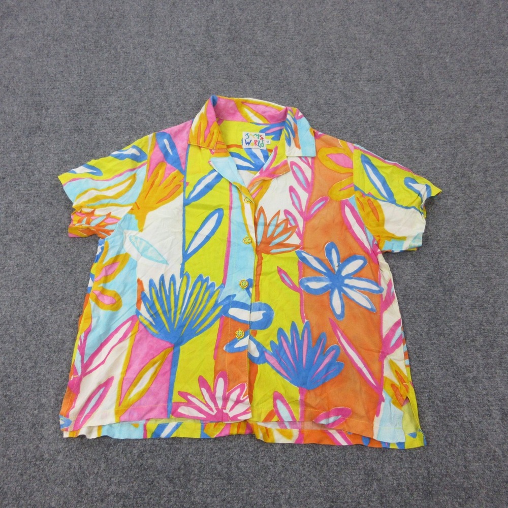 Jams World Shirt Womens Small Multicolor Floral Button Front Hawaiian Top